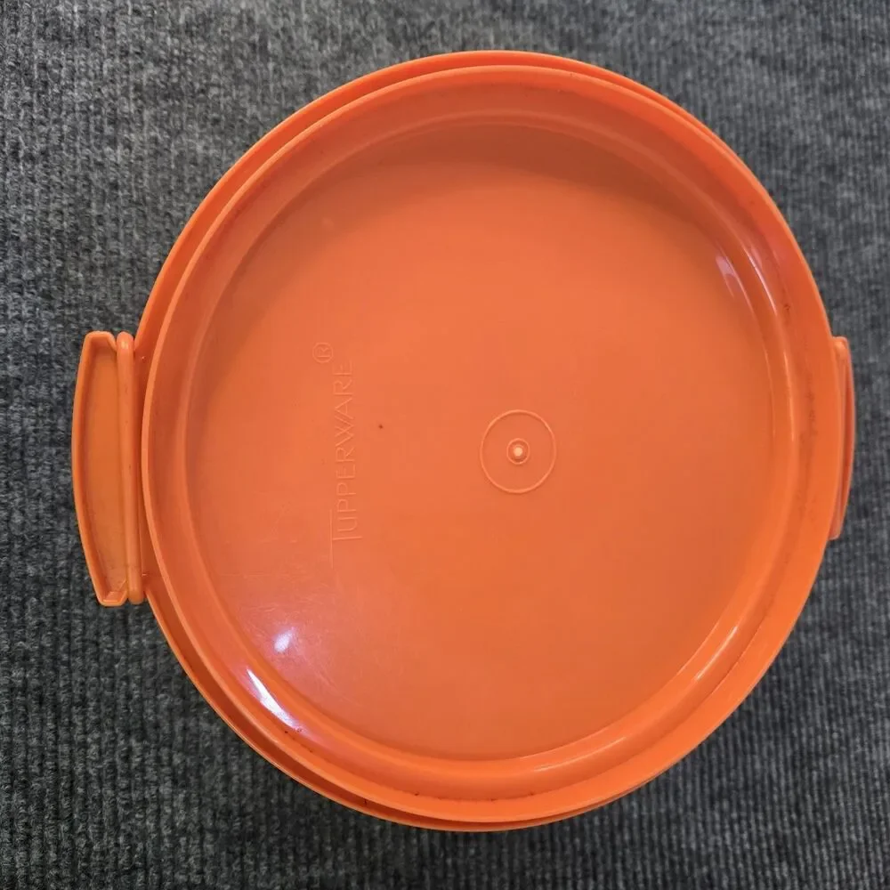 Vintage Tupperware Round Cake Taker Carrier 683 684 624 Orange Lid Tray Handle